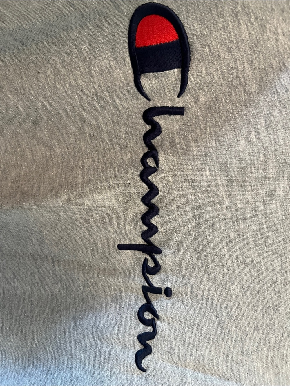 Champion Heather Gray Crewneck with Navy & Red Script Logo - Picture 3 of 4